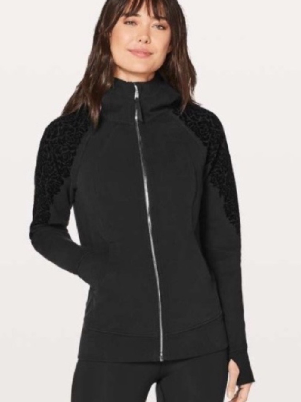 Lululemon Scuba Hoodie Full Zip - Black with Floral Details
